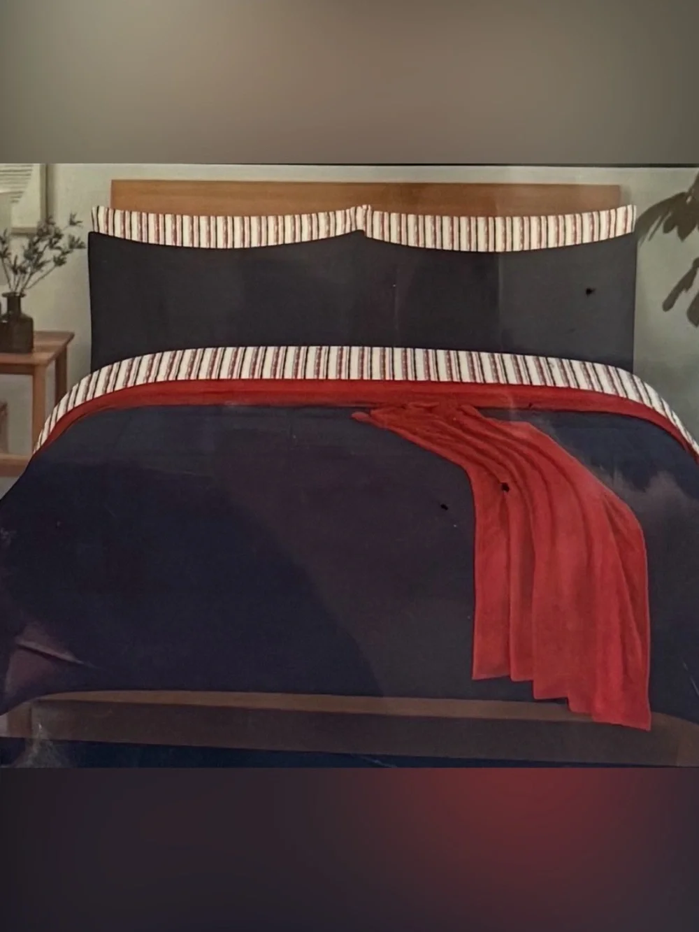 U.S. Polo Assn Home Twin 6Pc Navy Red Reversible Comforter Set Plush Throw NIP